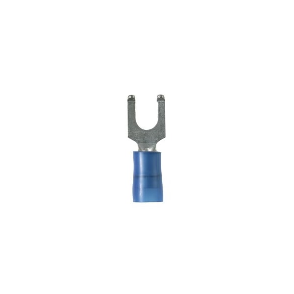 Fork Terminal, #10 Stud Size, 14 AWG, 600 V, Nylon Insulated, Blue, 100 PK